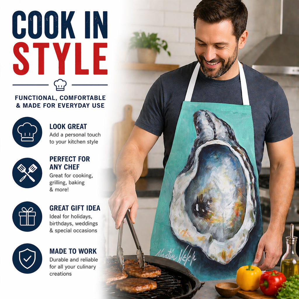 Aqua Pearl Oyster Apron Cooking Kitchen Server Baking Crafts Gardening for Adult Women Men, Unisex, Large, Multicolor
