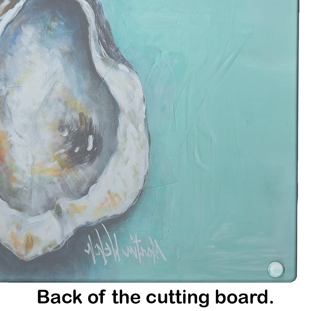 Aqua Pearl Oyster Cutting Board Tempered Glass Kitchen Cutting Surface, Heat Resistant Chopping, Non-Slip Feet, Food Prep & Serving