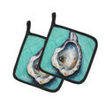 Aqua Pearl Oyster Pot Holder Set of 2 Heat Resistant Quilted Hot Pads 7.5 x 7.5 Inch, Insulated Kitchen Trivets for Cooking & Baking