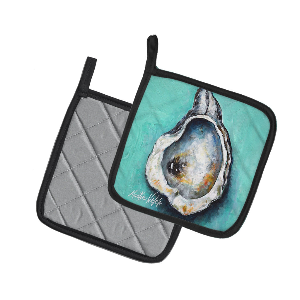 Aqua Pearl Oyster Pot Holder Set of 2 Heat Resistant Quilted Hot Pads 7.5 x 7.5 Inch, Insulated Kitchen Trivets for Cooking & Baking