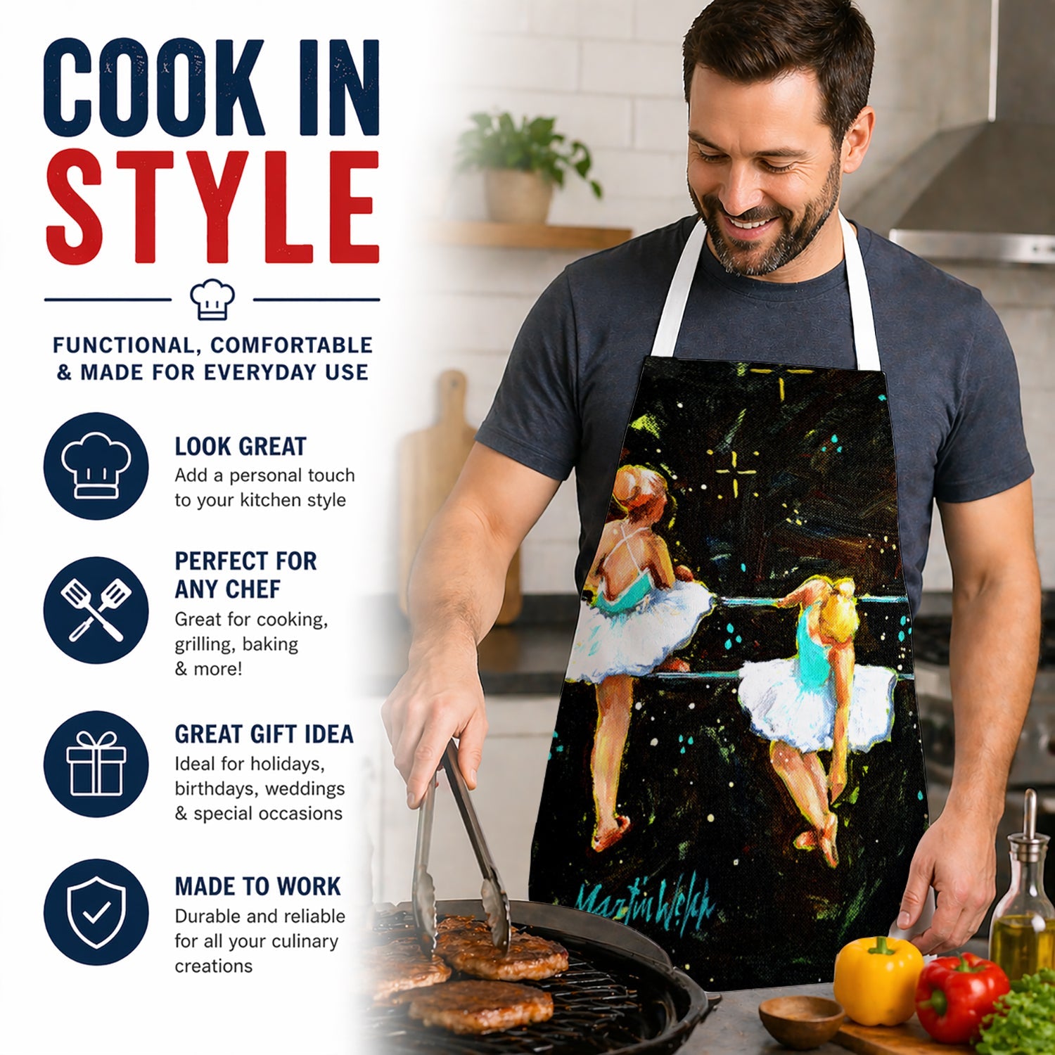At Practice Ballet Apron Cooking Kitchen Server Baking Crafts Gardening for Adult Women Men, Unisex, Large, Multicolor