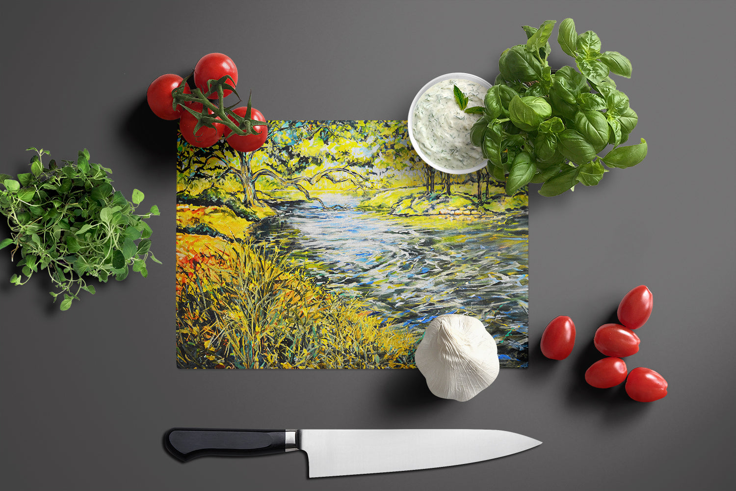 At The Grand Hotel Cutting Board Tempered Glass Kitchen Cutting Surface, Heat Resistant Chopping, Non-Slip Feet, Food Prep & Serving