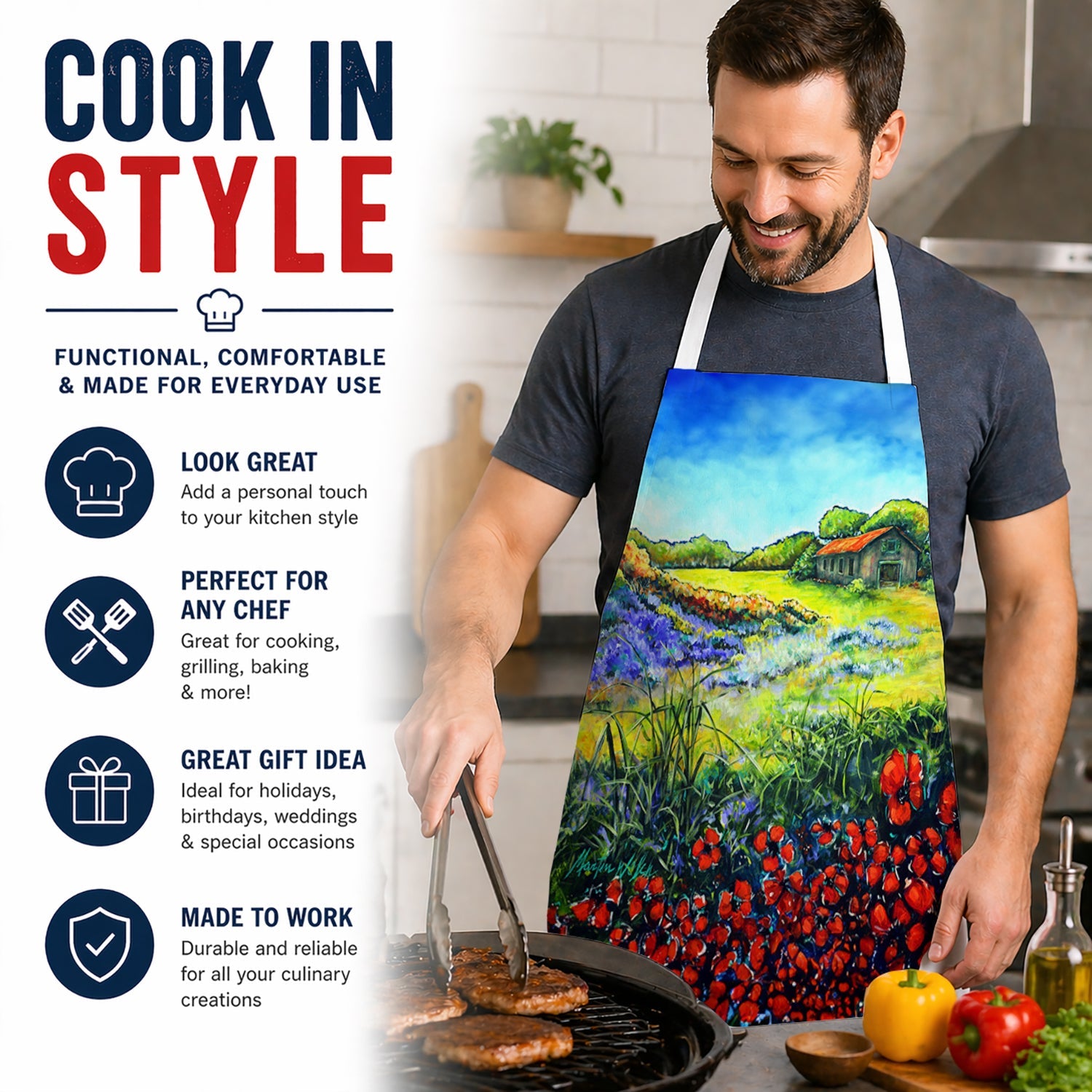 Back Home Apron Cooking Kitchen Server Baking Crafts Gardening for Adult Women Men, Unisex, Large, Multicolor