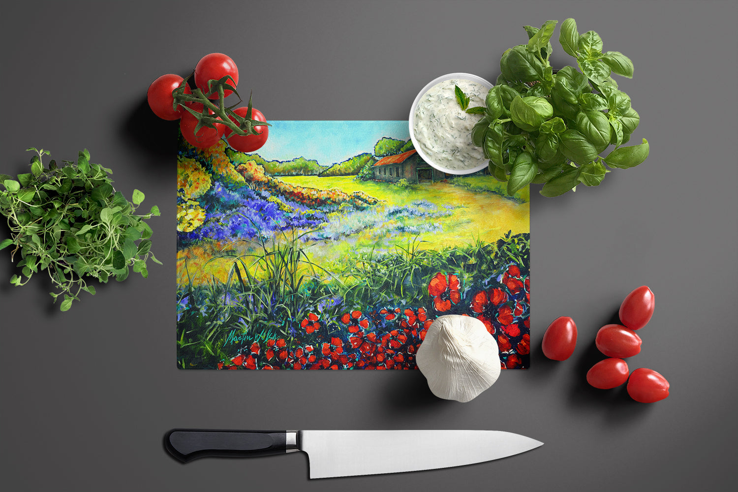 Back Home Cutting Board Tempered Glass Kitchen Cutting Surface, Heat Resistant Chopping, Non-Slip Feet, Food Prep & Serving