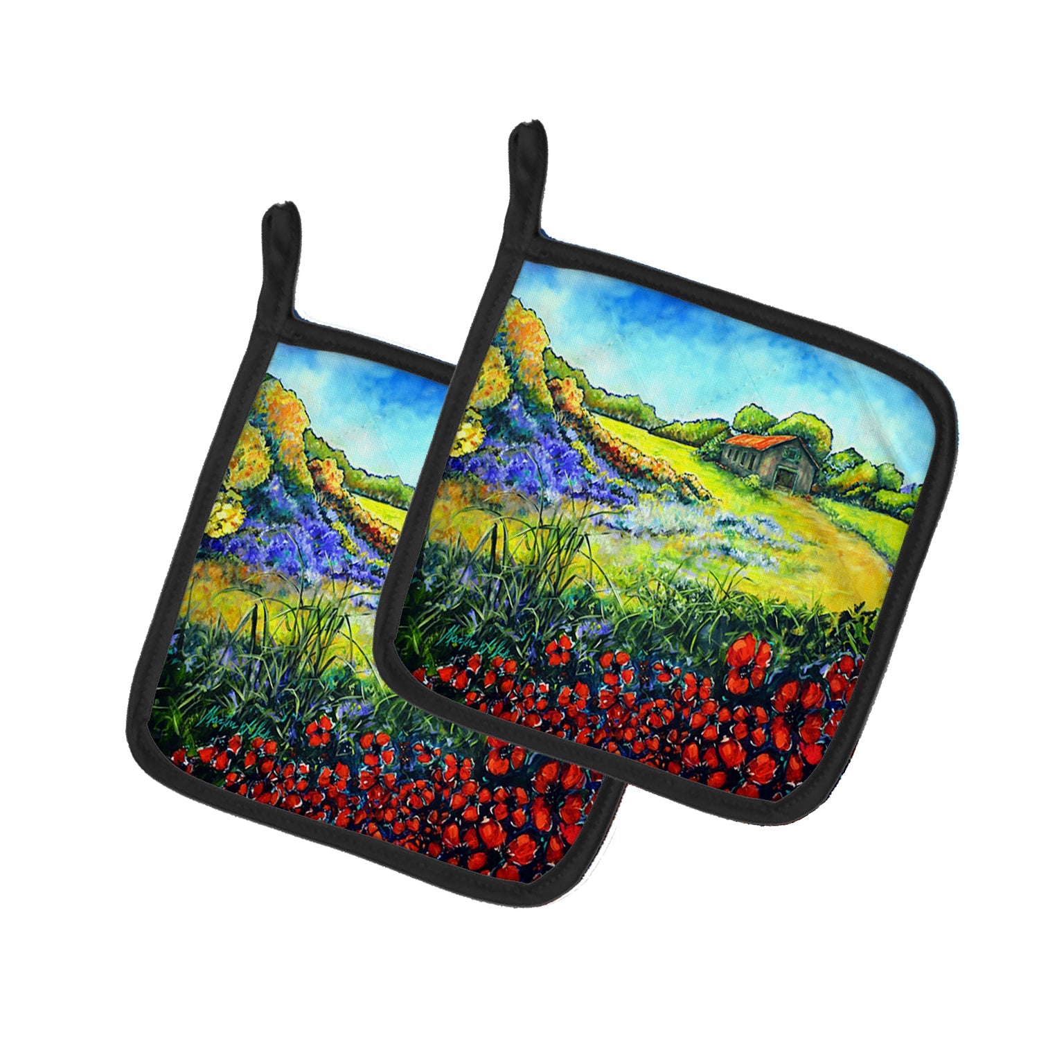 Back Home Pot Holder Set of 2 Heat Resistant Quilted Hot Pads 7.5 x 7.5 Inch, Insulated Kitchen Trivets for Cooking & Baking