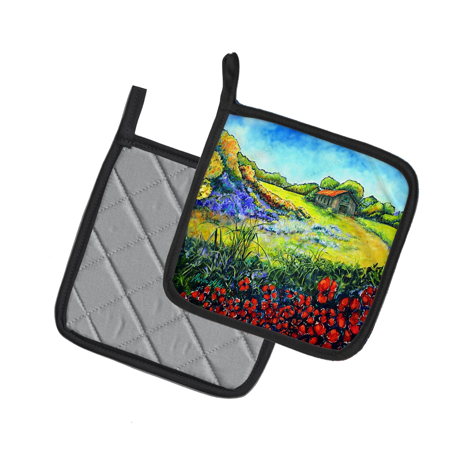 Back Home Pot Holder Set of 2 Heat Resistant Quilted Hot Pads 7.5 x 7.5 Inch, Insulated Kitchen Trivets for Cooking & Baking