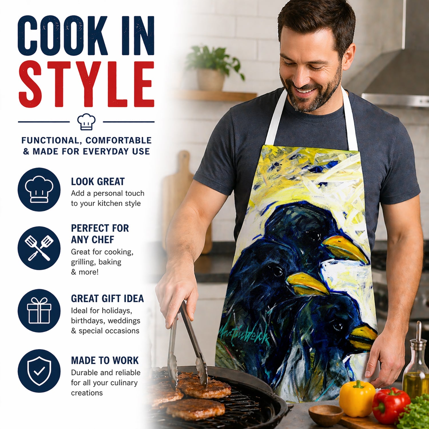 Baked In A Pie Crows Apron Cooking Kitchen Server Baking Crafts Gardening for Adult Women Men, Unisex, Large, Multicolor