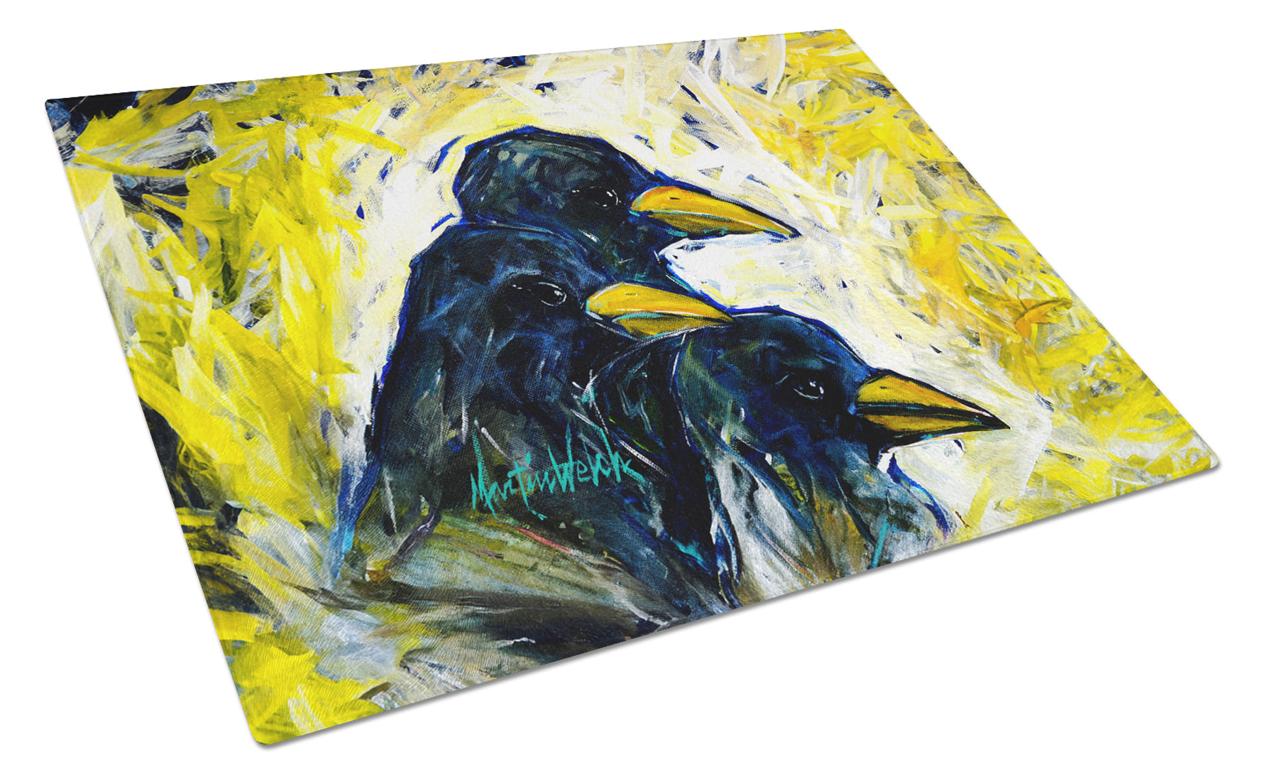Baked In A Pie Crows Cutting Board Tempered Glass Kitchen Cutting Surface, Heat Resistant Chopping, Non-Slip Feet, Food Prep & Serving
