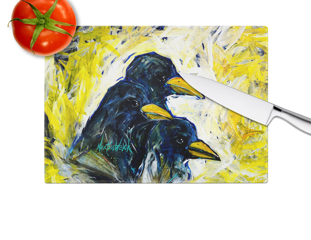Baked In A Pie Crows Cutting Board Tempered Glass Kitchen Cutting Surface, Heat Resistant Chopping, Non-Slip Feet, Food Prep & Serving