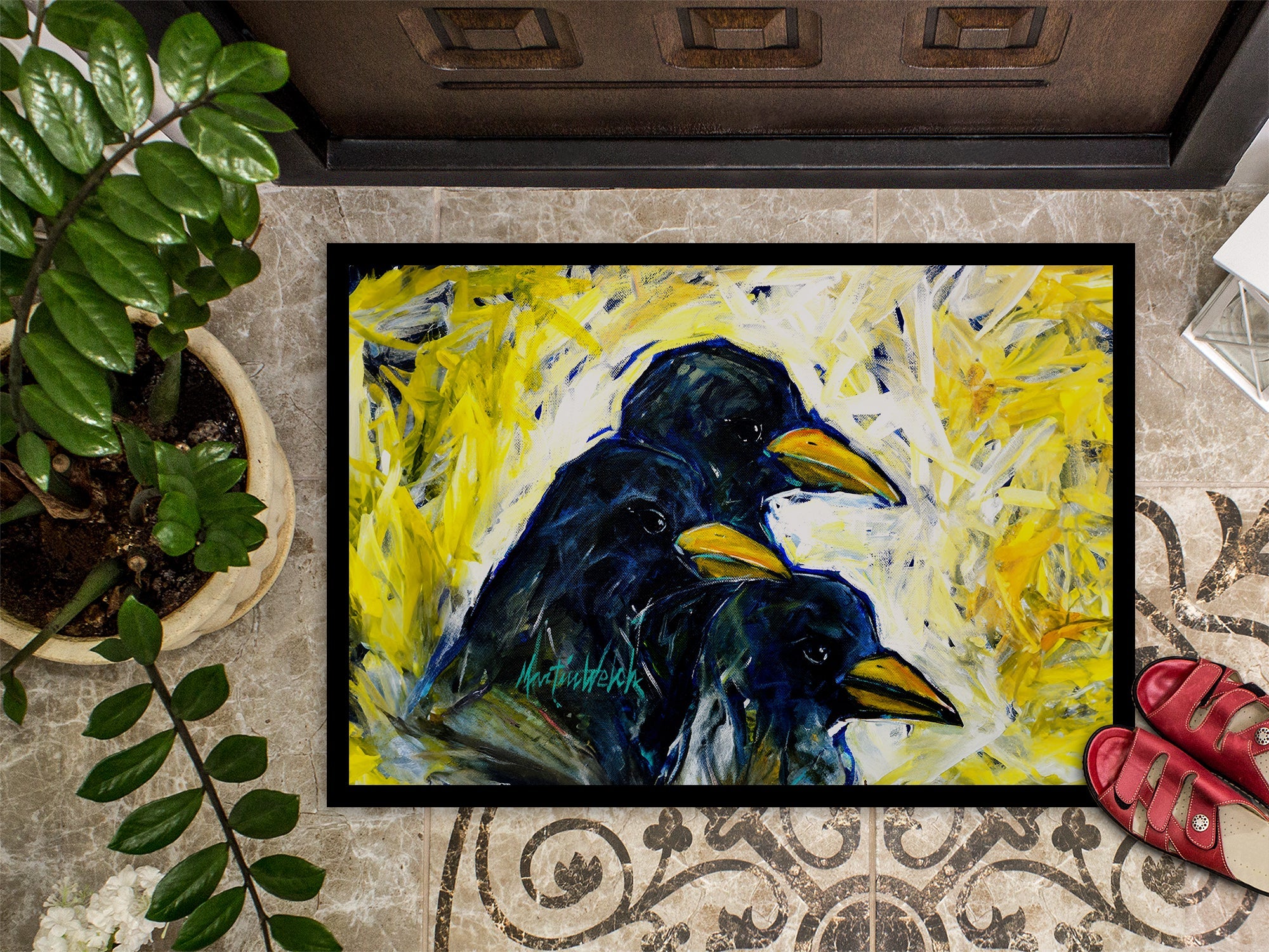 Baked In A Pie Crows Doormat Indoor Outdoor 18H X 27W Front Door Mat Rugs for Entryway, Non Slip Washable