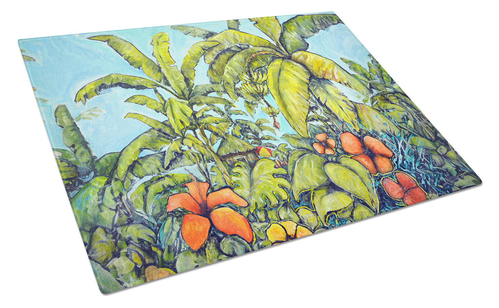 Banana Cabana Cutting Board Tempered Glass Kitchen Cutting Surface, Heat Resistant Chopping, Non-Slip Feet, Food Prep & Serving