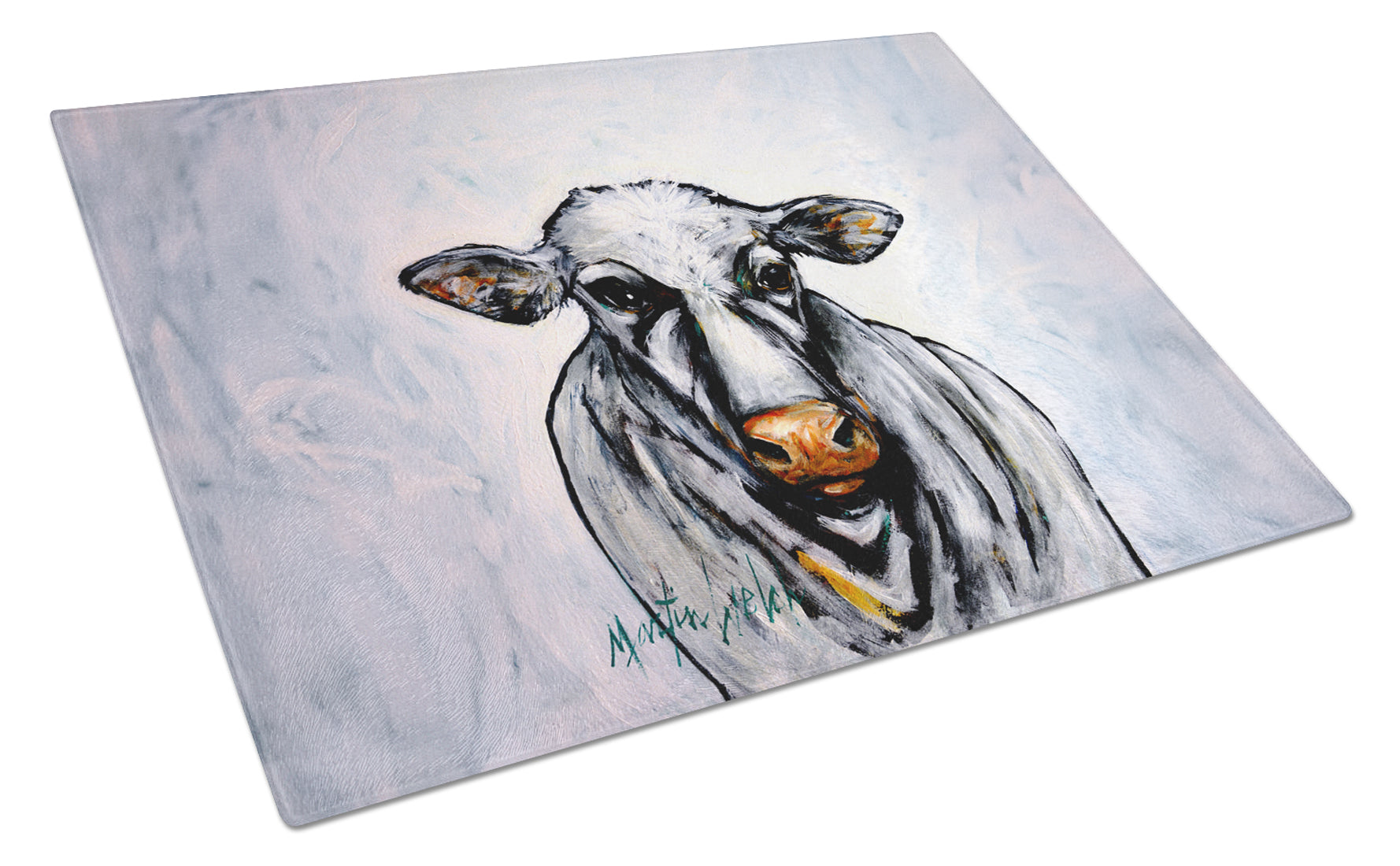 Bessie the Cow Cutting Board Tempered Glass Kitchen Cutting Surface, Heat Resistant Chopping, Non-Slip Feet, Food Prep & Serving
