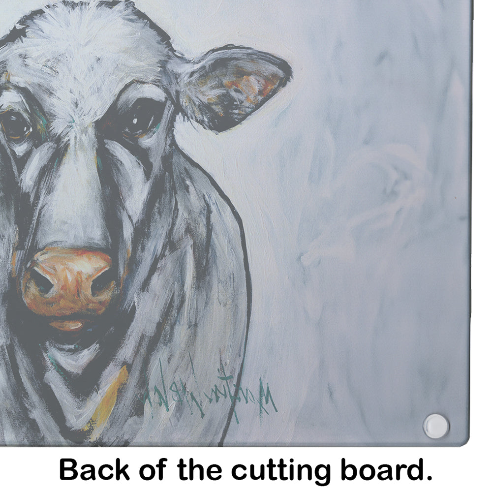 Bessie the Cow Cutting Board Tempered Glass Kitchen Cutting Surface, Heat Resistant Chopping, Non-Slip Feet, Food Prep & Serving