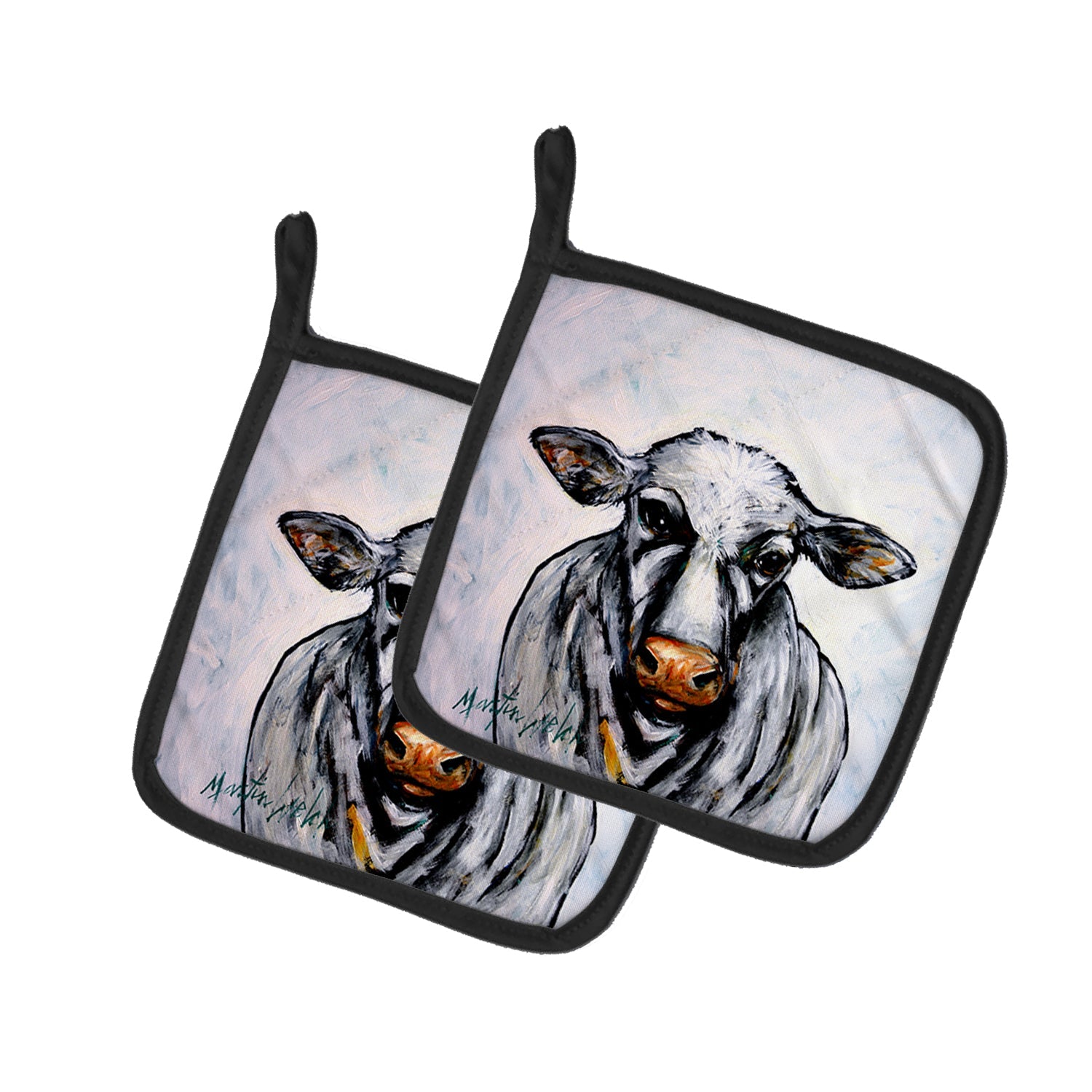 Bessie the Cow Pot Holder Set of 2 Heat Resistant Quilted Hot Pads 7.5 x 7.5 Inch, Insulated Kitchen Trivets for Cooking & Baking
