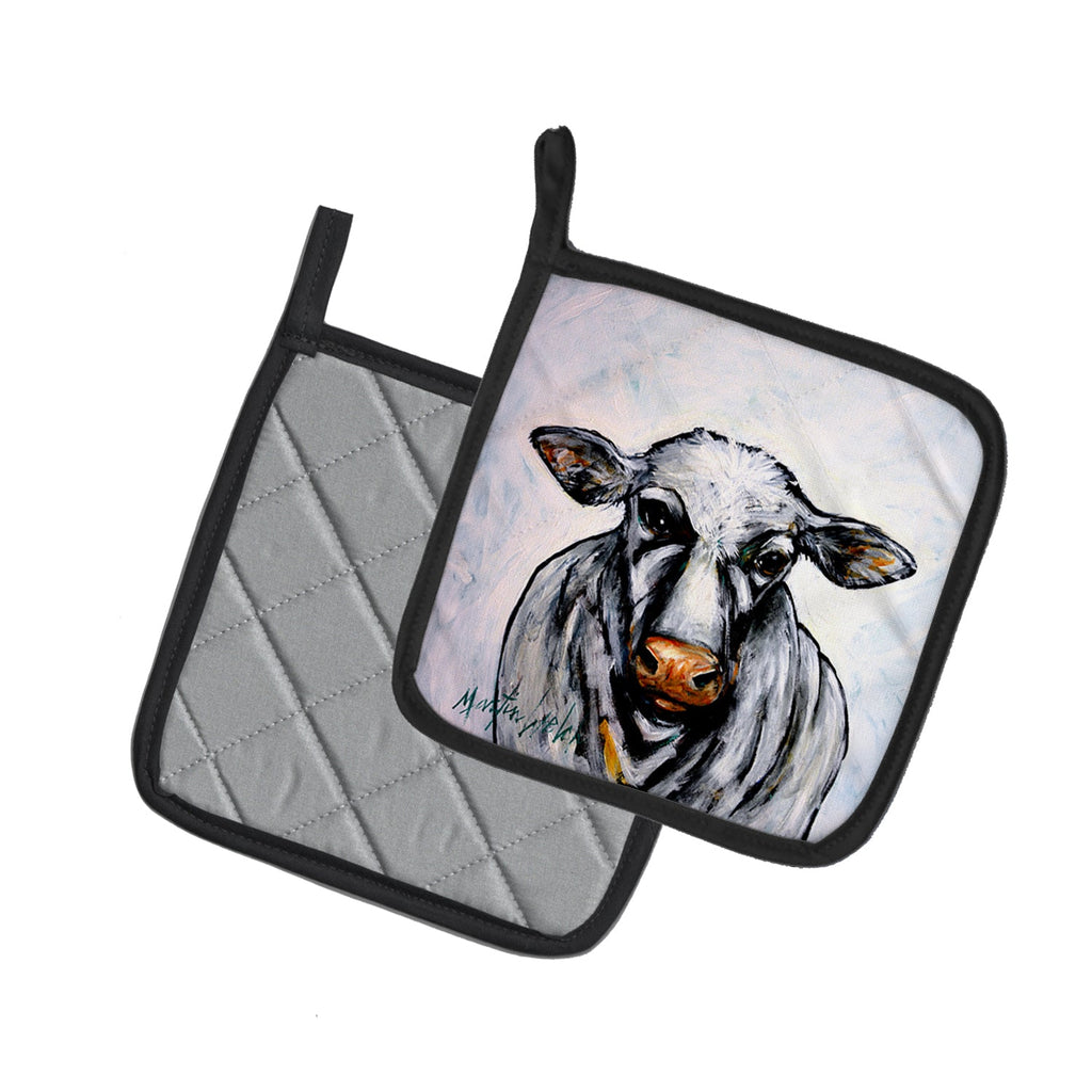 Bessie the Cow Pot Holder Set of 2 Heat Resistant Quilted Hot Pads 7.5 x 7.5 Inch, Insulated Kitchen Trivets for Cooking & Baking