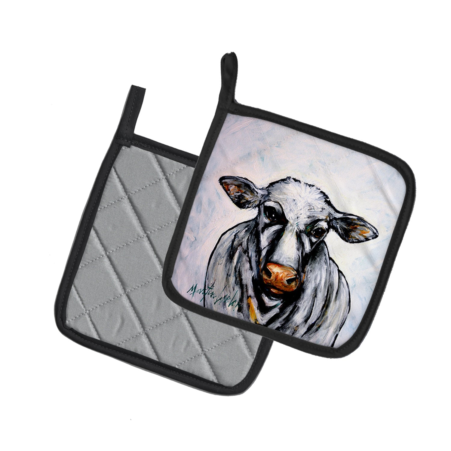Bessie the Cow Pot Holder Set of 2 Heat Resistant Quilted Hot Pads 7.5 x 7.5 Inch, Insulated Kitchen Trivets for Cooking & Baking