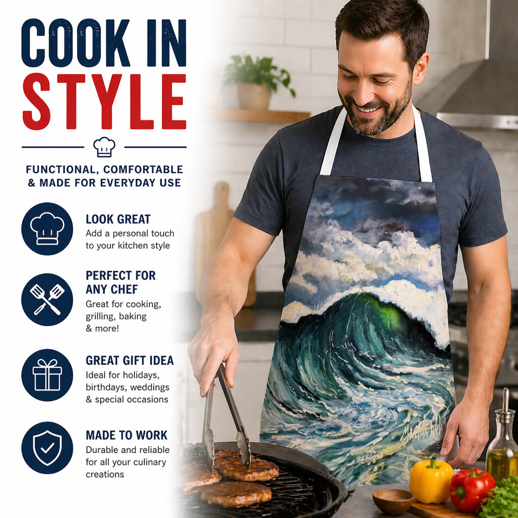 Big Blue Wave Apron Cooking Kitchen Server Baking Crafts Gardening for Adult Women Men, Unisex, Large, Multicolor