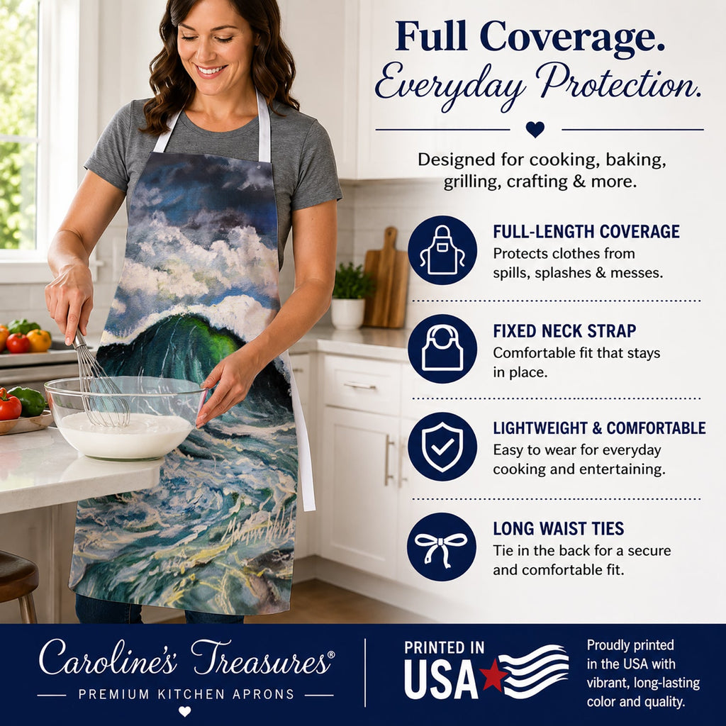 Big Blue Wave Apron Cooking Kitchen Server Baking Crafts Gardening for Adult Women Men, Unisex, Large, Multicolor
