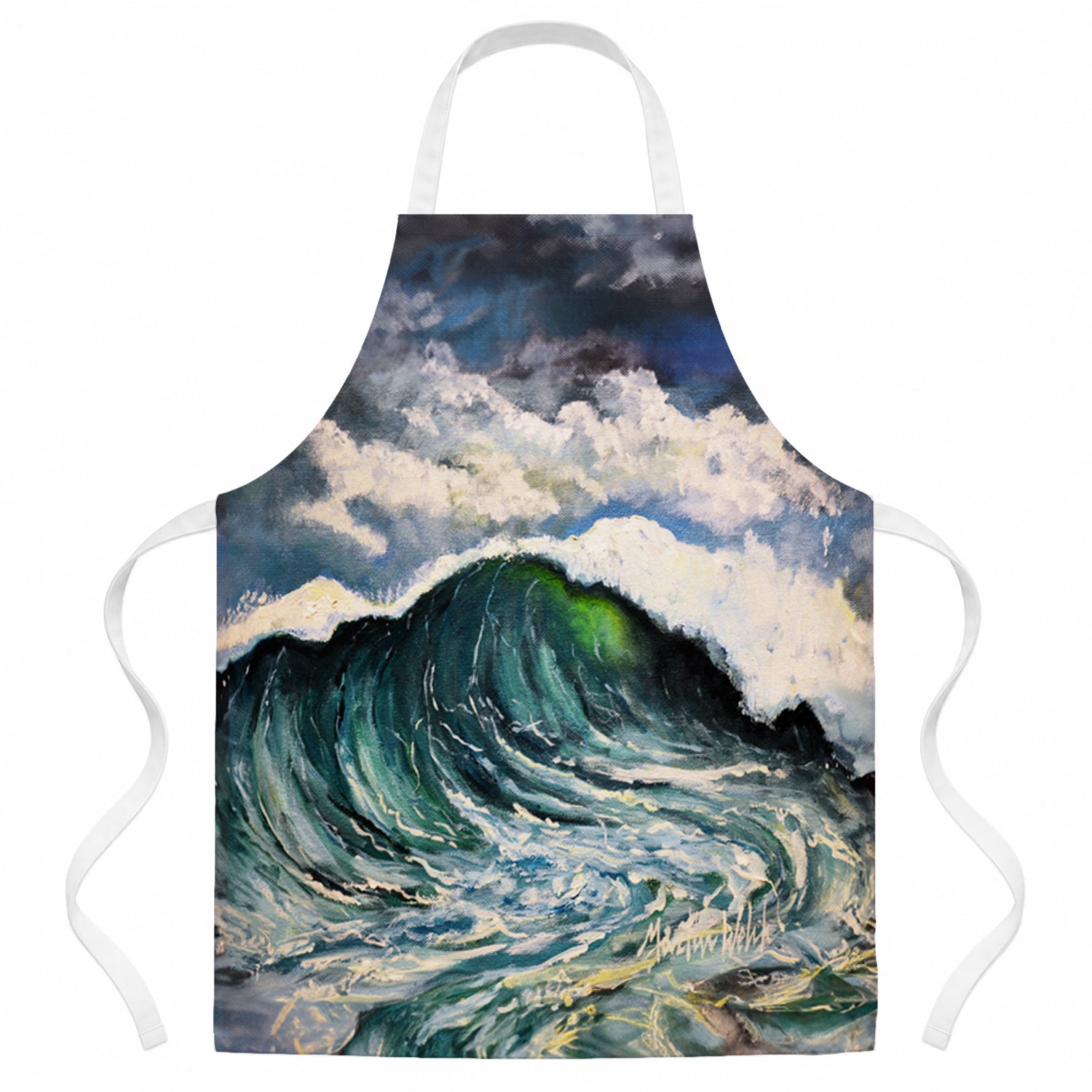 Big Blue Wave Apron Cooking Kitchen Server Baking Crafts Gardening for Adult Women Men, Unisex, Large, Multicolor