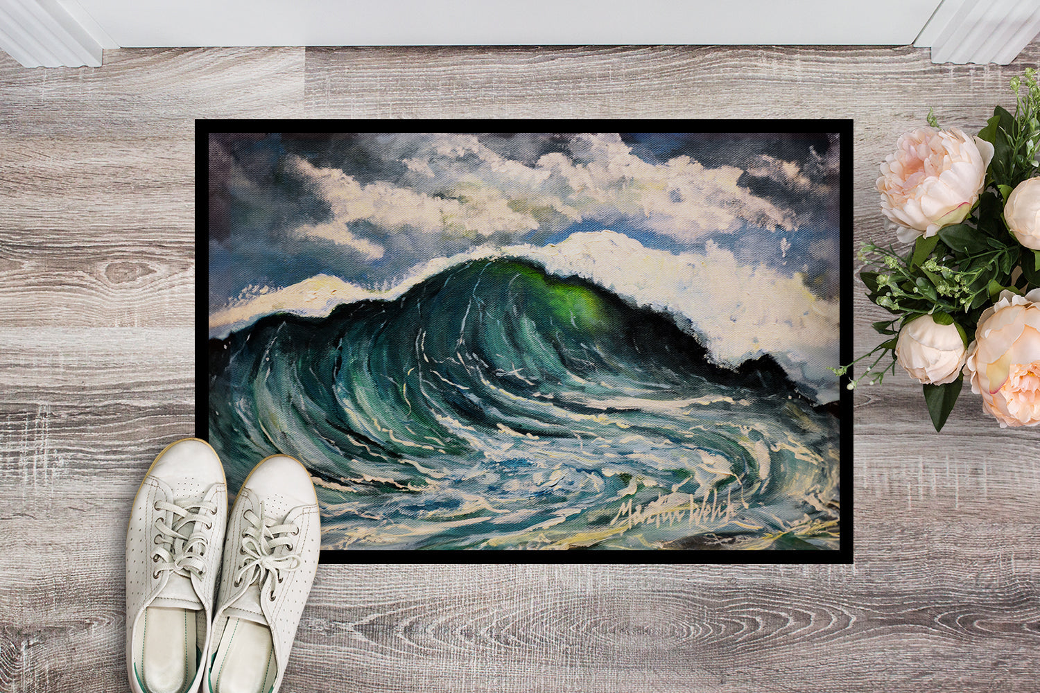 Big Blue Wave Doormat Indoor Outdoor 24H X 36W Front Door Mat Rugs for Entryway, Non Slip Washable Low Pile,