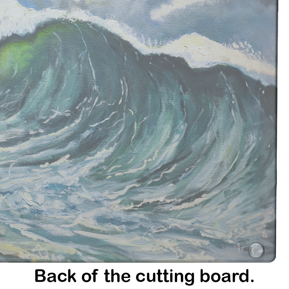 Big Blue Wave Cutting Board Tempered Glass Kitchen Cutting Surface, Heat Resistant Chopping, Non-Slip Feet, Food Prep & Serving