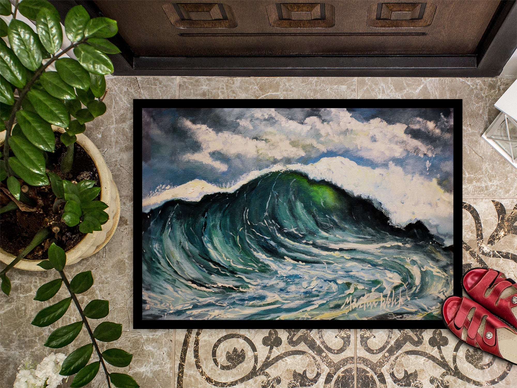 Big Blue Wave Doormat Indoor Outdoor 18H X 27W Front Door Mat Rugs for Entryway, Non Slip Washable