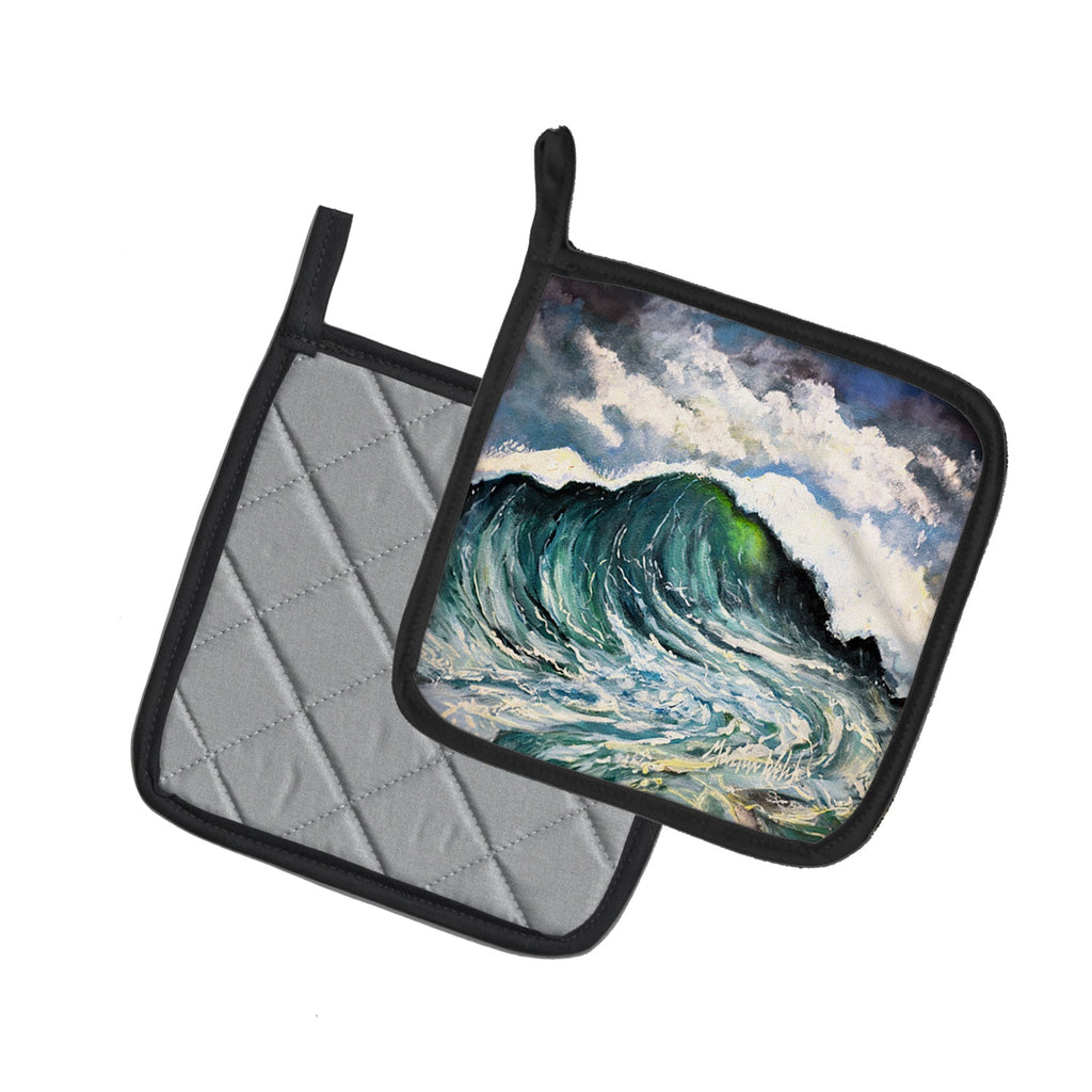 Big Blue Wave Pot Holder Set of 2 Heat Resistant Quilted Hot Pads 7.5 x 7.5 Inch, Insulated Kitchen Trivets for Cooking & Baking