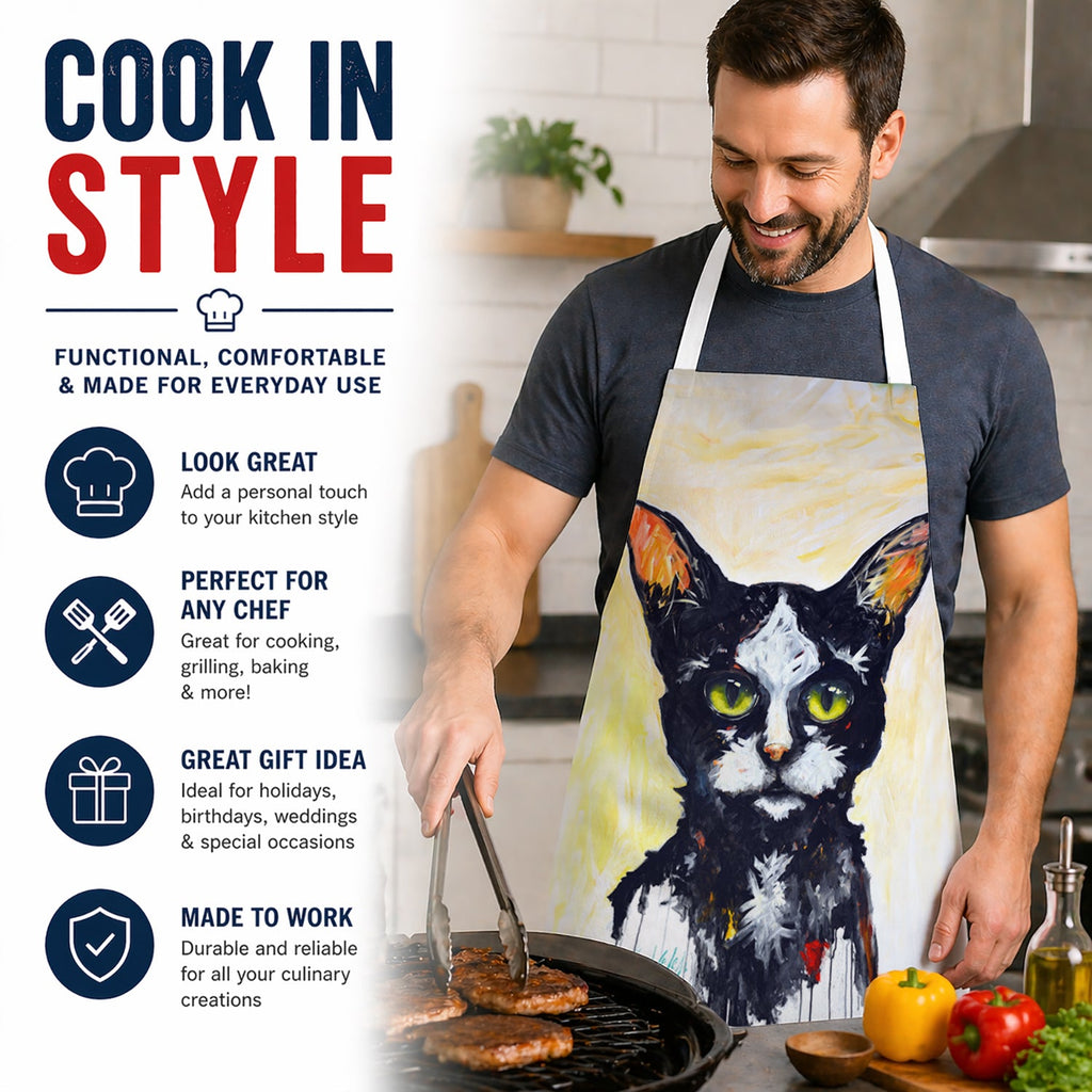 Big Kitty Cat Apron Cooking Kitchen Server Baking Crafts Gardening for Adult Women Men, Unisex, Large, Multicolor