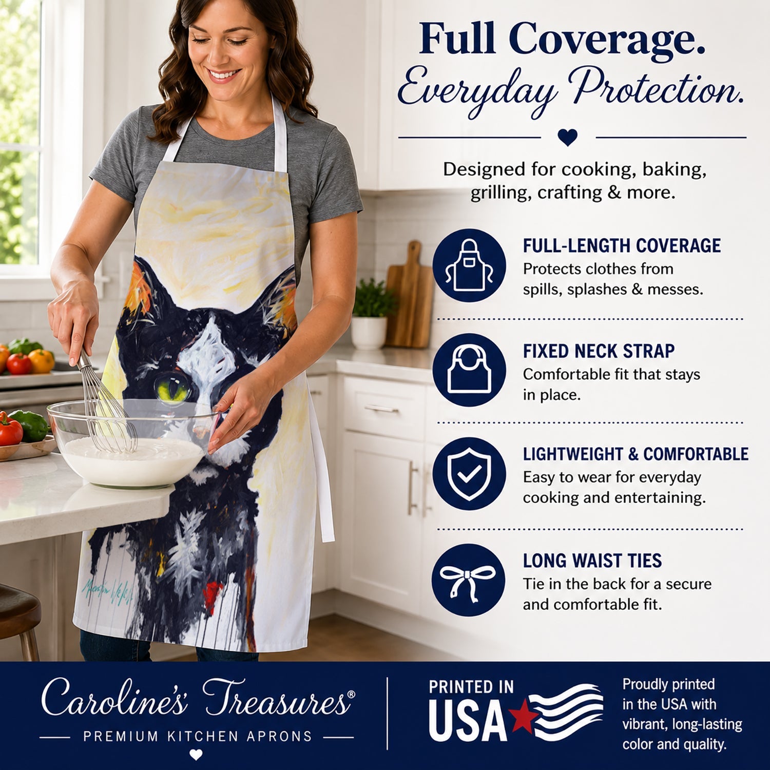 Big Kitty Cat Apron Cooking Kitchen Server Baking Crafts Gardening for Adult Women Men, Unisex, Large, Multicolor