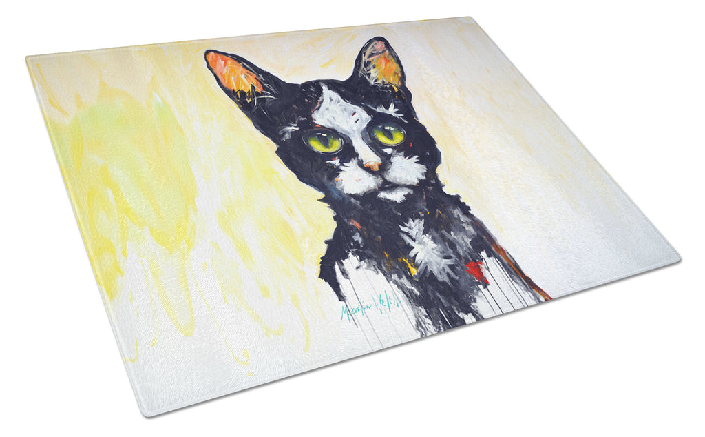 Big Kitty Cat Cutting Board Tempered Glass Kitchen Cutting Surface, Heat Resistant Chopping, Non-Slip Feet, Food Prep & Serving