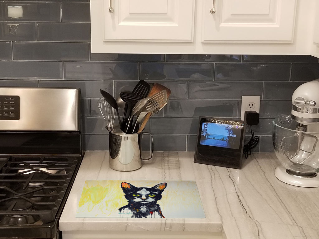 Big Kitty Cat Cutting Board Tempered Glass Kitchen Cutting Surface, Heat Resistant Chopping, Non-Slip Feet, Food Prep & Serving