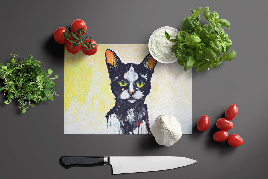 Big Kitty Cat Cutting Board Tempered Glass Kitchen Cutting Surface, Heat Resistant Chopping, Non-Slip Feet, Food Prep & Serving