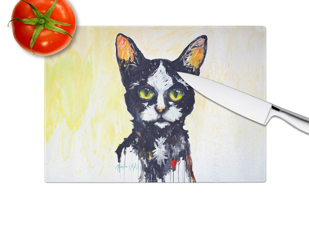 Big Kitty Cat Cutting Board Tempered Glass Kitchen Cutting Surface, Heat Resistant Chopping, Non-Slip Feet, Food Prep & Serving