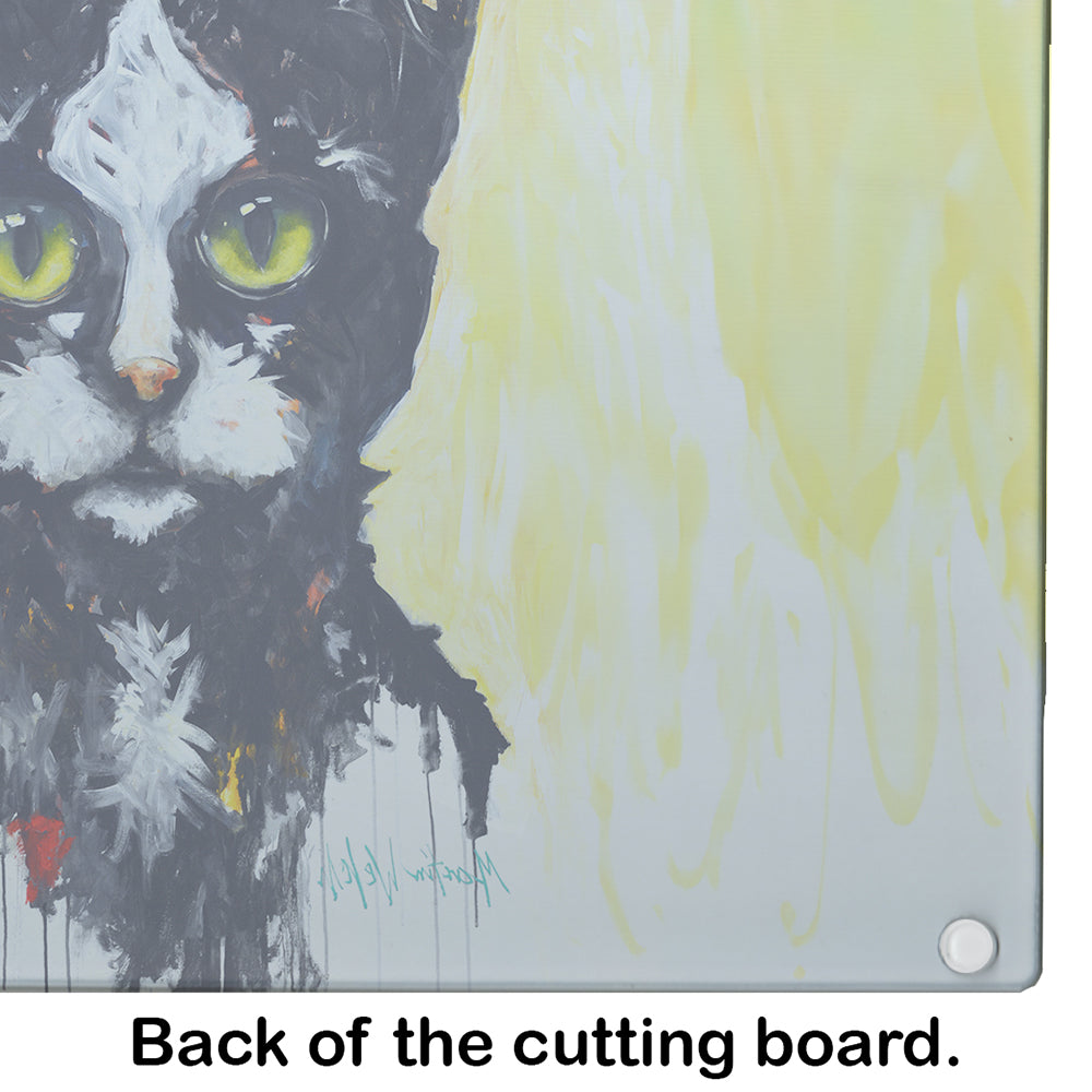 Big Kitty Cat Cutting Board Tempered Glass Kitchen Cutting Surface, Heat Resistant Chopping, Non-Slip Feet, Food Prep & Serving
