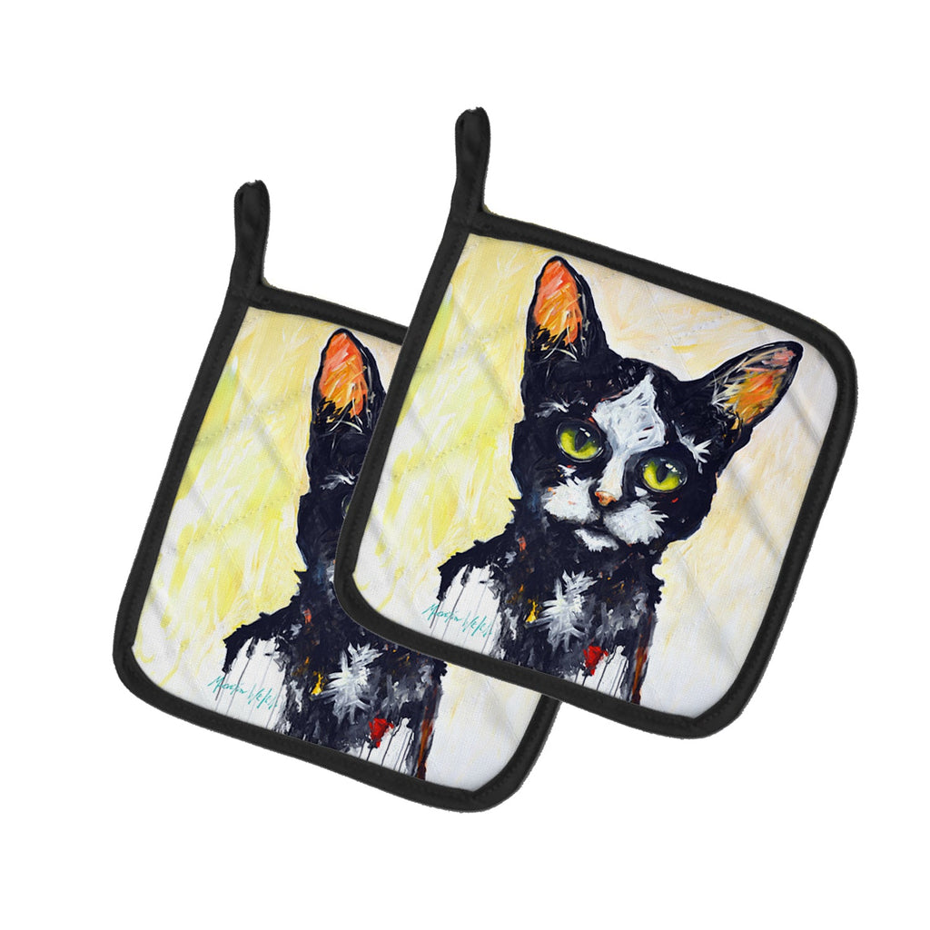 Big Kitty Cat Pot Holder Set of 2 Heat Resistant Quilted Hot Pads 7.5 x 7.5 Inch, Insulated Kitchen Trivets for Cooking & Baking