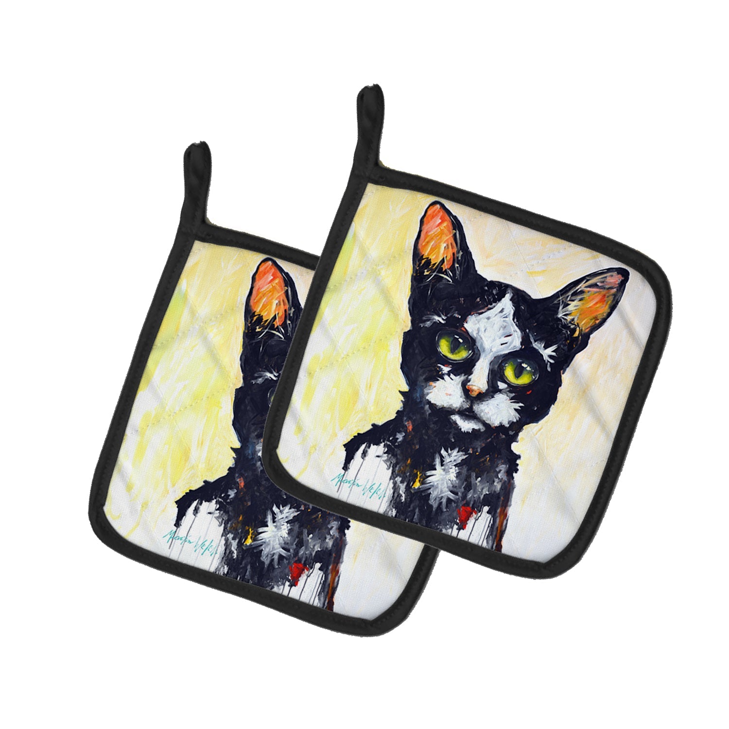 Big Kitty Cat Pot Holder Set of 2 Heat Resistant Quilted Hot Pads 7.5 x 7.5 Inch, Insulated Kitchen Trivets for Cooking & Baking