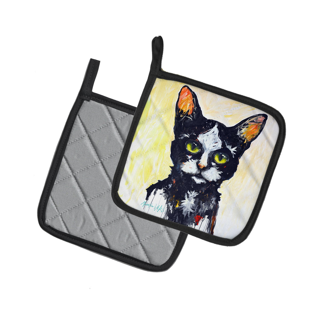 Big Kitty Cat Pot Holder Set of 2 Heat Resistant Quilted Hot Pads 7.5 x 7.5 Inch, Insulated Kitchen Trivets for Cooking & Baking