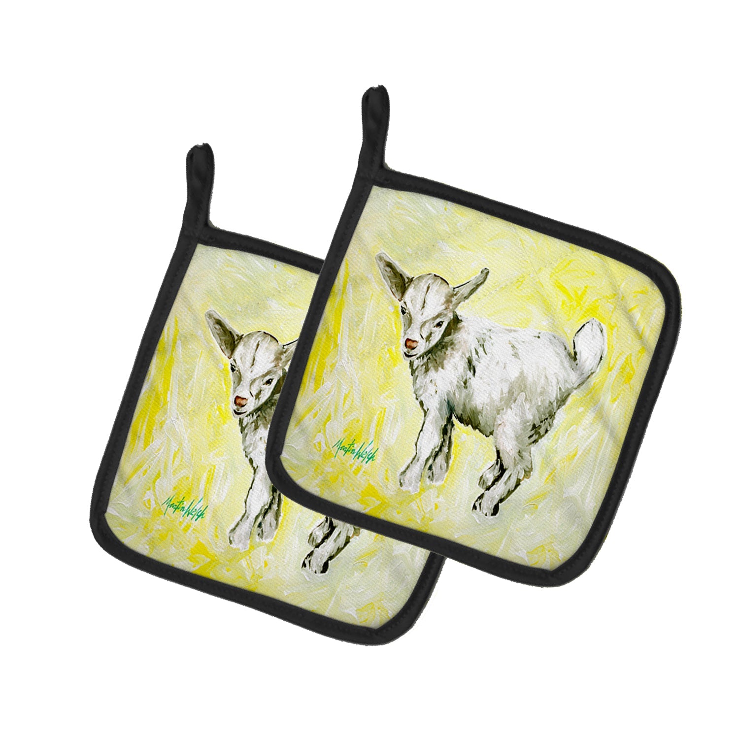 Billy The Kid Goat Pot Holder Set of 2 Heat Resistant Quilted Hot Pads 7.5 x 7.5 Inch, Insulated Kitchen Trivets for Cooking & Baking