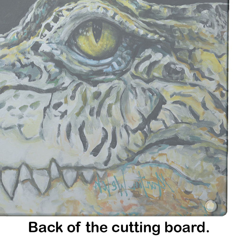 Bite Me Alligator Cutting Board Tempered Glass Kitchen Cutting Surface, Heat Resistant Chopping, Non-Slip Feet, Food Prep & Serving