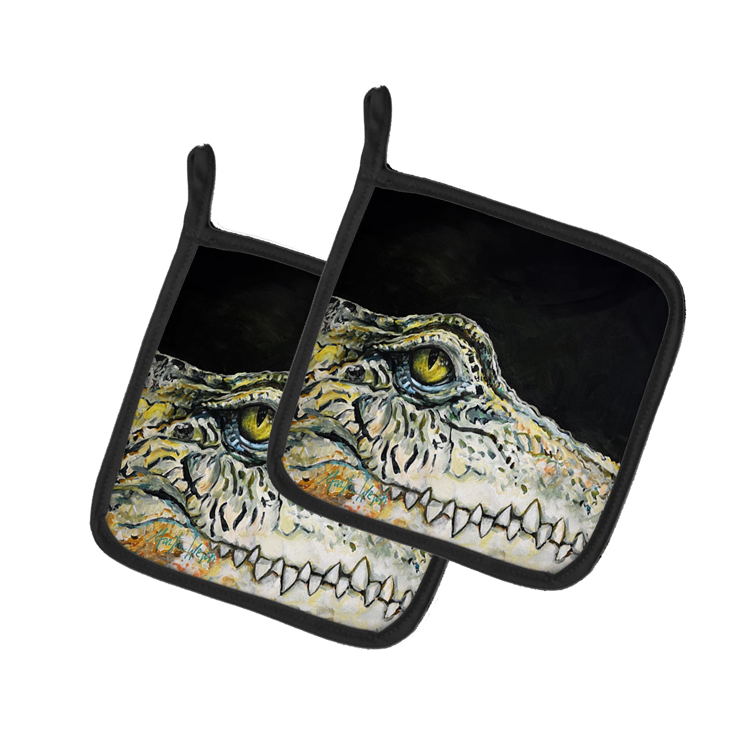 Bite Me Alligator Pot Holder Set of 2 Heat Resistant Quilted Hot Pads 7.5 x 7.5 Inch, Insulated Kitchen Trivets for Cooking & Baking