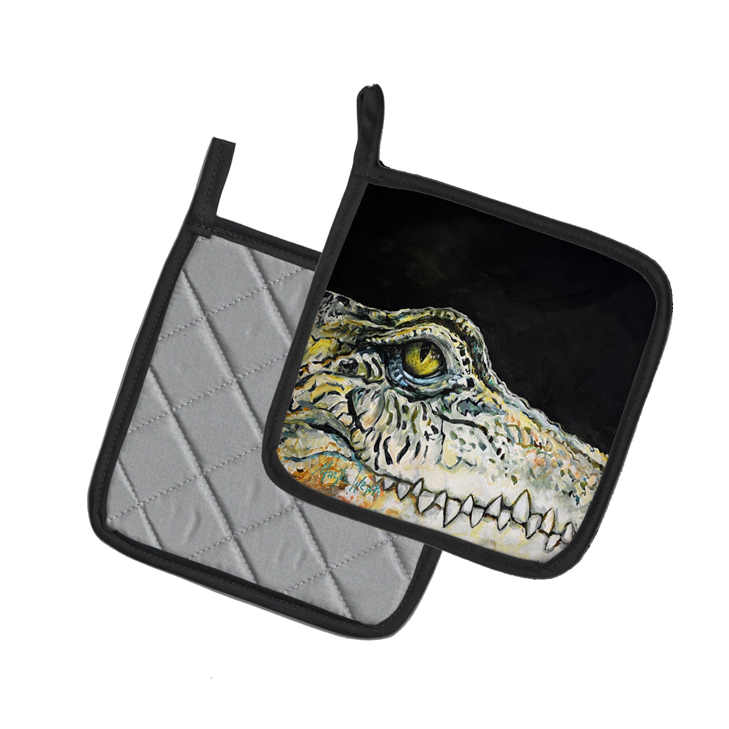 Bite Me Alligator Pot Holder Set of 2 Heat Resistant Quilted Hot Pads 7.5 x 7.5 Inch, Insulated Kitchen Trivets for Cooking & Baking