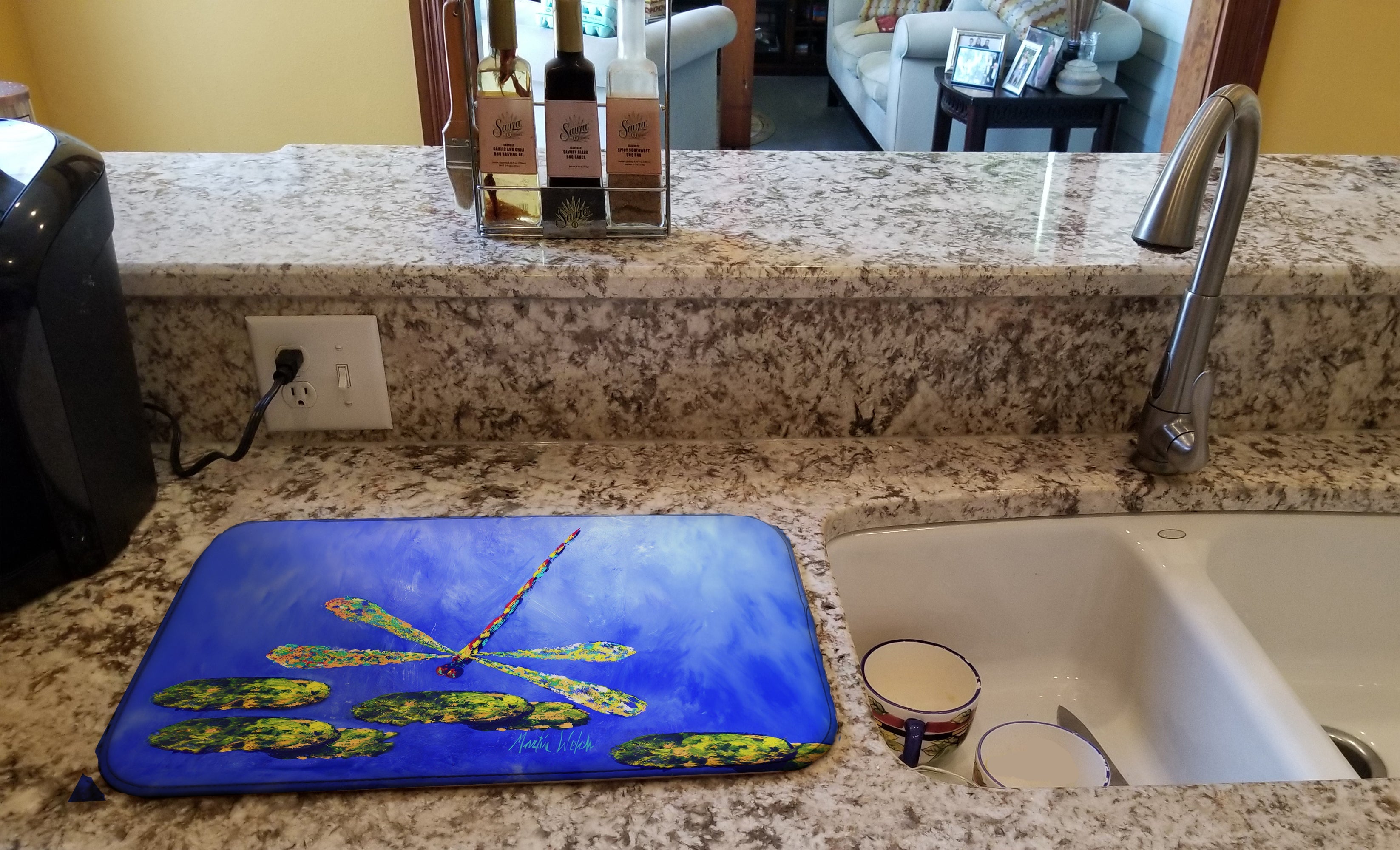 Blue Dragonfly Dish Drying Mat Absorbent Dish Drying Mat Pad for Kitchen Counter Dish Drainer Mat for Countertop, 14 x 21", Multicolor