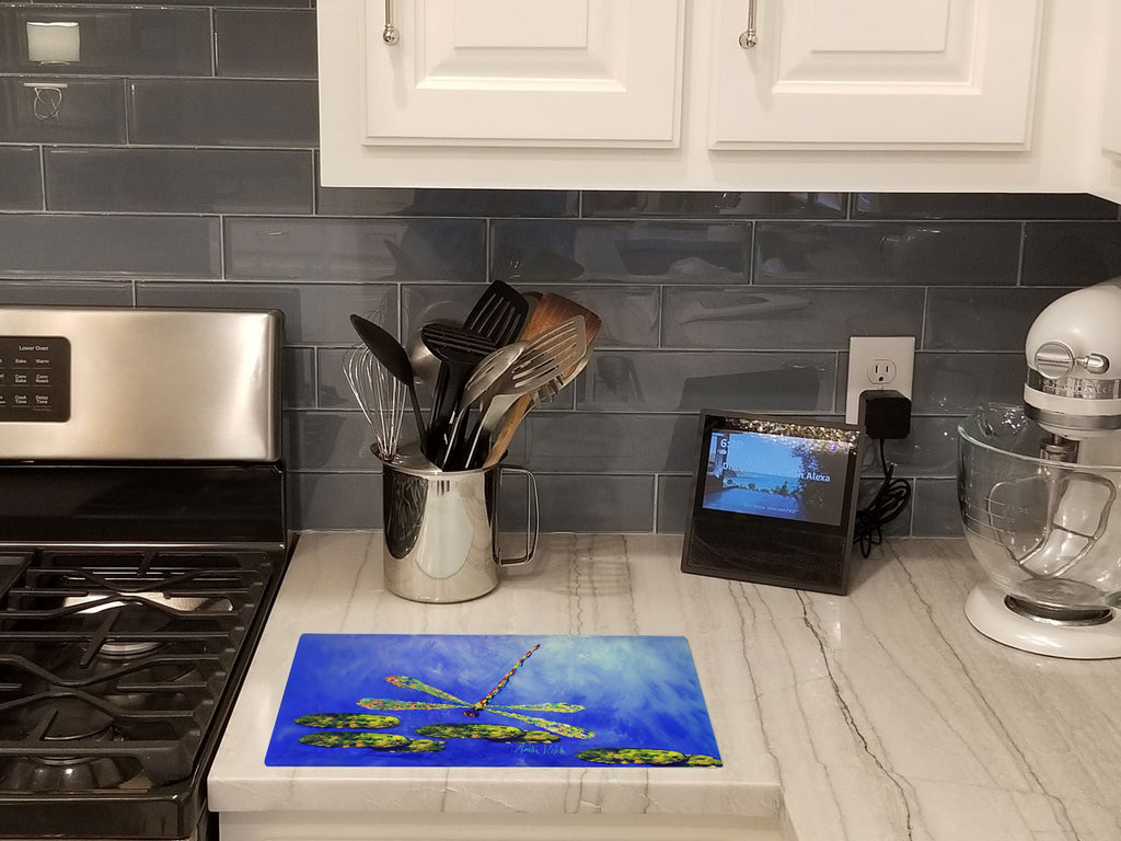 Blue Dragonfly Cutting Board Tempered Glass Kitchen Cutting Surface, Heat Resistant Chopping, Non-Slip Feet, Food Prep & Serving