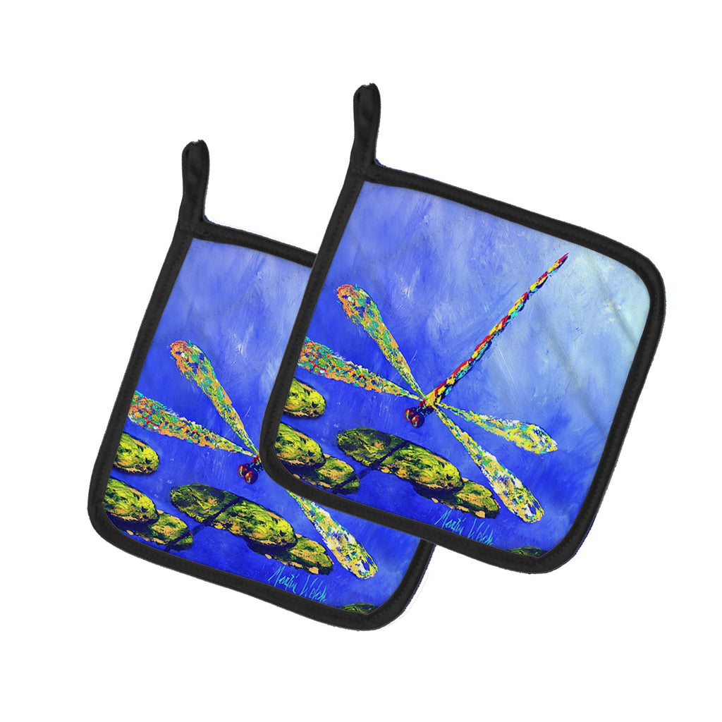 Blue Dragonfly Pot Holder Set of 2 Heat Resistant Quilted Hot Pads 7.5 x 7.5 Inch, Insulated Kitchen Trivets for Cooking & Baking