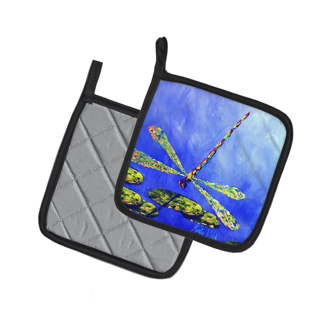 Blue Dragonfly Pot Holder Set of 2 Heat Resistant Quilted Hot Pads 7.5 x 7.5 Inch, Insulated Kitchen Trivets for Cooking & Baking