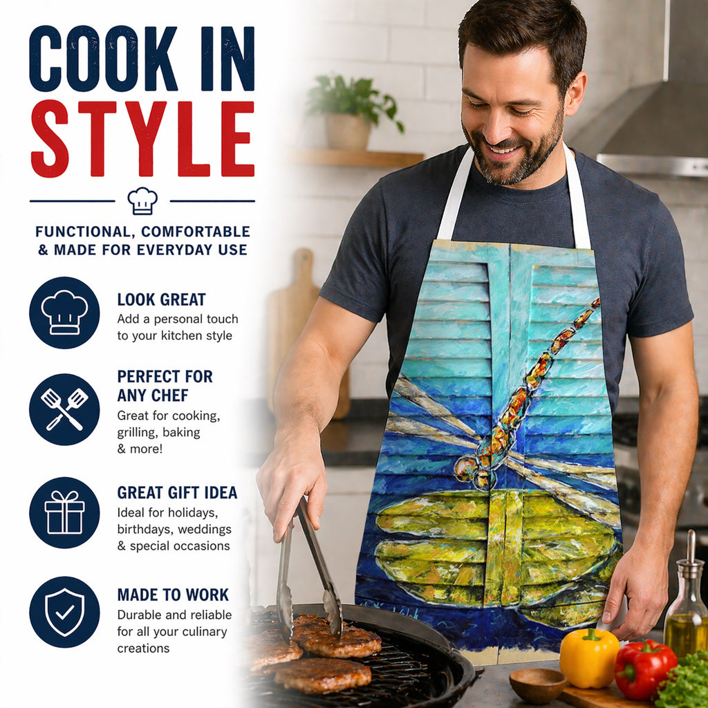 Blue Eyed Dragonfly Apron Cooking Kitchen Server Baking Crafts Gardening for Adult Women Men, Unisex, Large, Multicolor