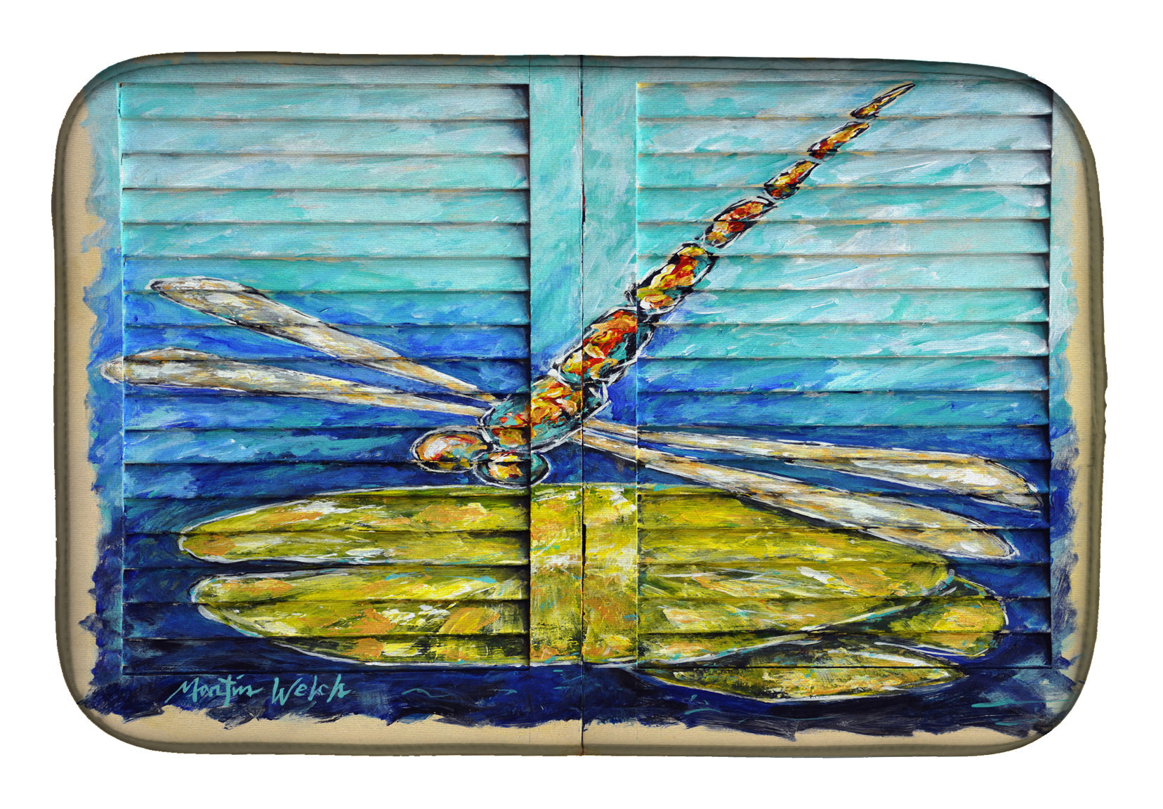 Blue Eyed Dragonfly Dish Drying Mat Absorbent Dish Drying Mat Pad for Kitchen Counter Dish Drainer Mat for Countertop, 14 x 21", Multicolor