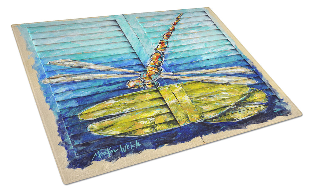 Blue Eyed Dragonfly Cutting Board Tempered Glass Kitchen Cutting Surface, Heat Resistant Chopping, Non-Slip Feet, Food Prep & Serving