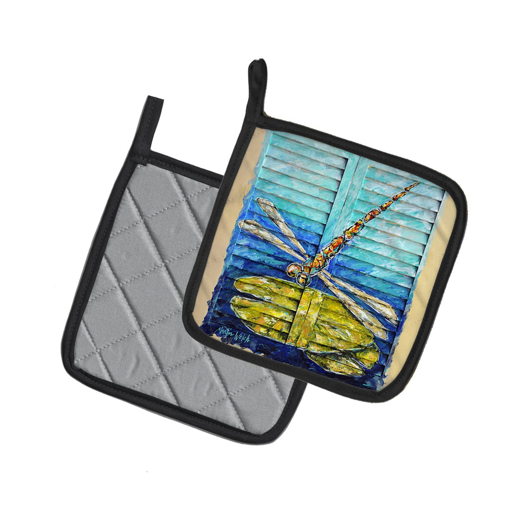 Blue Eyed Dragonfly Pot Holder Set of 2 Heat Resistant Quilted Hot Pads 7.5 x 7.5 Inch, Insulated Kitchen Trivets for Cooking & Baking