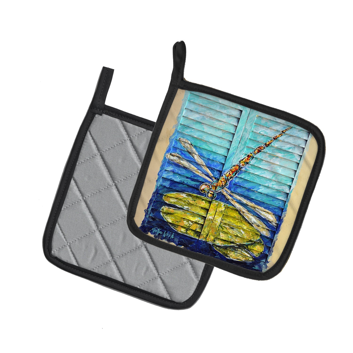 Blue Eyed Dragonfly Pot Holder Set of 2 Heat Resistant Quilted Hot Pads 7.5 x 7.5 Inch, Insulated Kitchen Trivets for Cooking & Baking